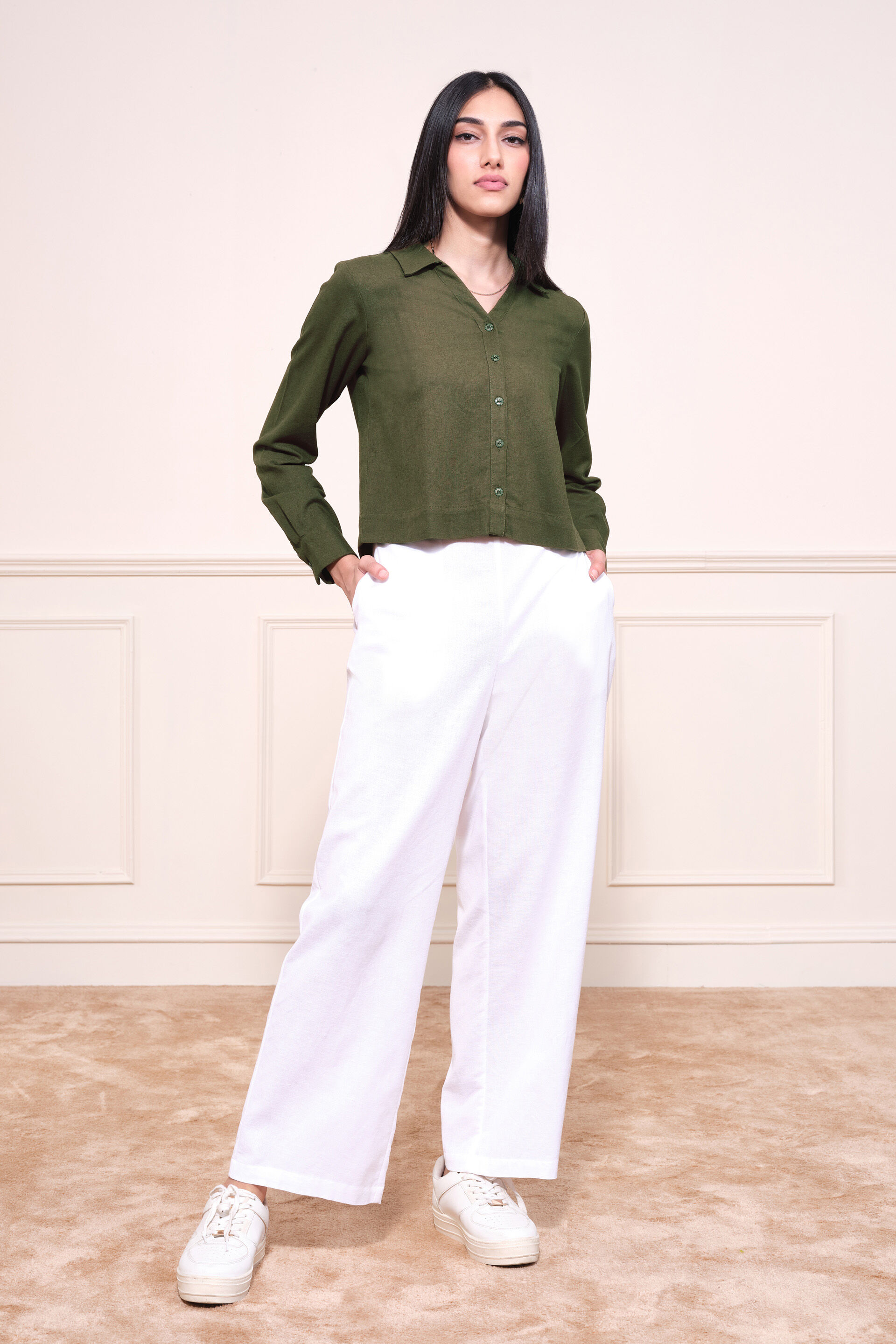 Rachelle Linen Blend Shirt, Olive, image 2